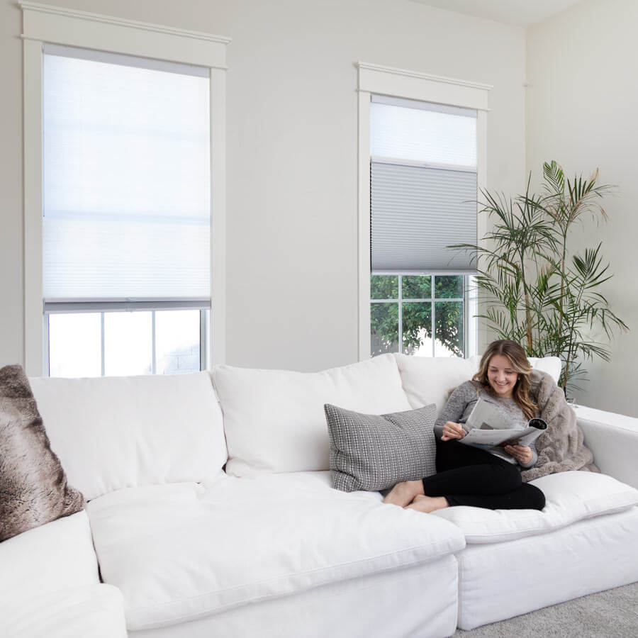 Modern Light Filtering Blackout TriShades in Cool White