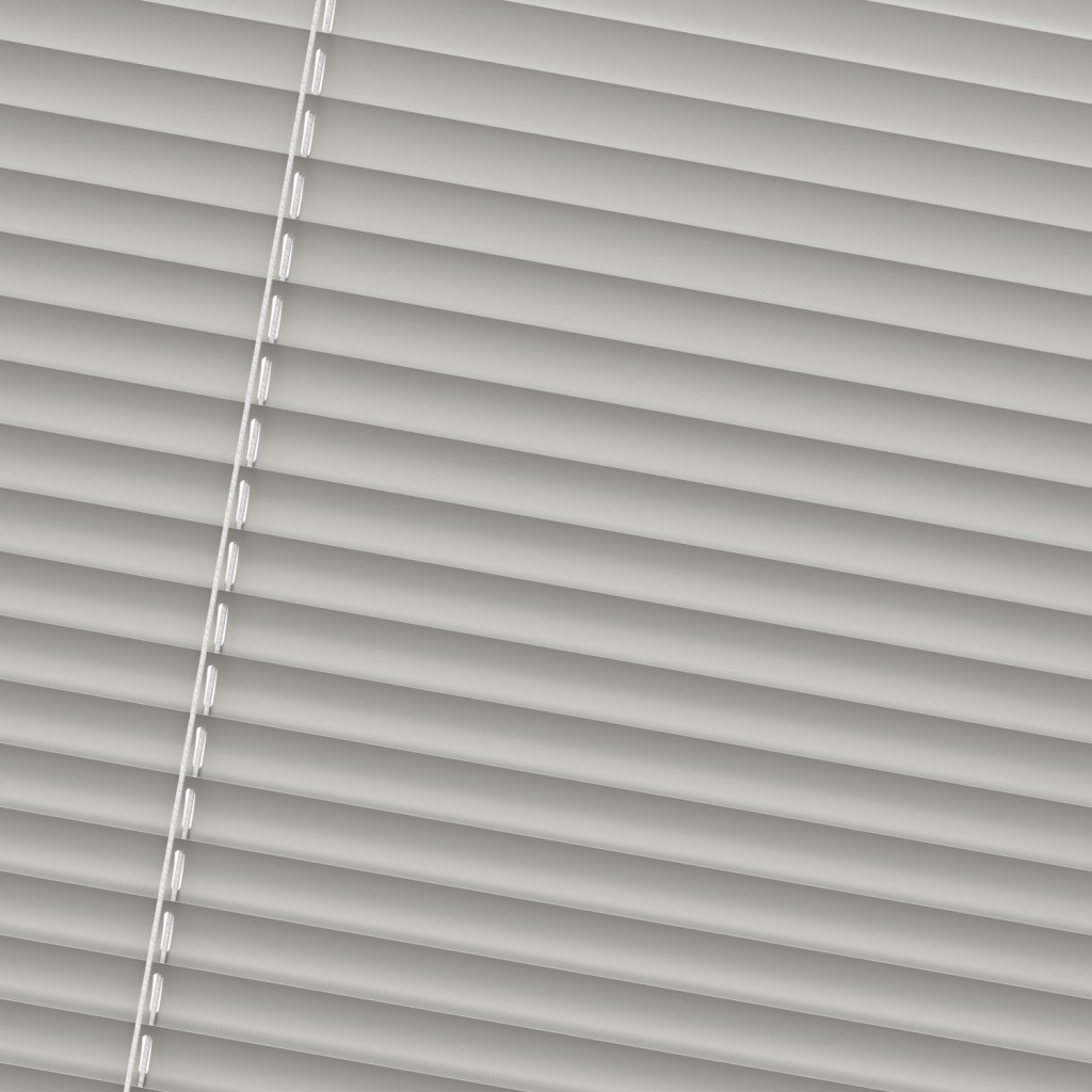 Mini blinds tilted upward to block sunlight and reduce glare
