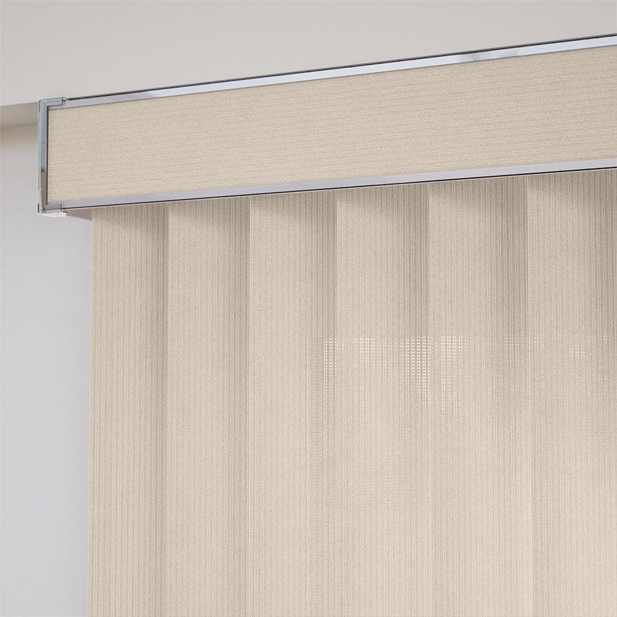 Vertical blind headrail showing left and right stacking configuration